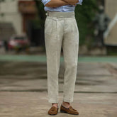 Hearujoy British Style Men Gurkha Linen Pant High Waist Straight Ankle-Length Pants Spring Summer High Quality Thin Casual Loose Trouser