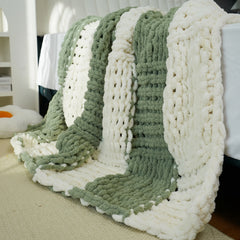 YICKYUE - Luxury Handmade Chenille Knit Throw Blanket, Double Color Patchwork, Soft & Cozy, All Seasons, Polyester 100%, Thick & Warm, Ideal for Sofa, Bed, Reading, Movie Watching, New Year & Christmas Gift