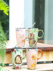 Large capacity mug with spoon ceramic high cup coffee cup lovely girl couple water cup office painting