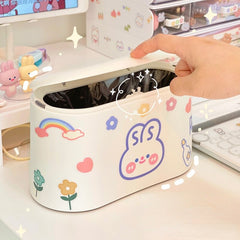 Nordic Desktop Trash Can Organizer Japanese Cute Bomb Cover Press Storage Box Double-layer Paper Basket Storage Bucket Kawaii