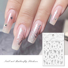 Yickyue Holographic Butterfly Nail Art Stickers Silver Metal Aurora Effect Laser Stars Sliders for Nails 3D Adhesive Decal Manicure