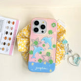 YICKYUE - Ins Sparkling Diamond Star Cute Dolphin Four Leaf Clover Love Pendant Phone Case for iPhone 16 15 14 13 Pro Max Back Cover Fund