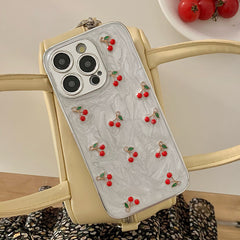 YICKYUE - Qianliyao Cute 3D Silver Cherry Fruit Phone Case For iPhone 16 15 14 13 12 11 Pro Max Soft Shockproof TPU Back Cover