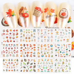 12pcs Cute Christmas Cartoon Nail Design Snowman Elk Santa Claus Nail Art Stickers Water Slider Xmas Accessories GLBN1393-1404