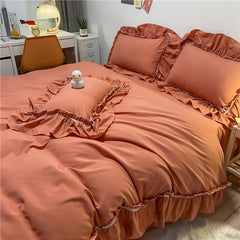 Korean Princess Style Ruffles Washed Brushed Bedding Set Quilt/Duvet Cover Bed Comforter Set Bed Skirt Or Bed Linen Pillowcases