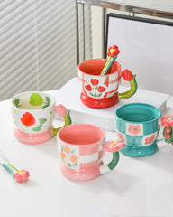 Cute Flower Colorful Mug and Spoon