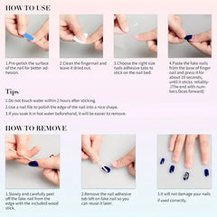 YICKYUE - 10 PCS Luxury Handmade Press on Nails Middle Trapezoid Original Design False Nails with 4-PIECE Tool Adhesive Nail Glue Tabs