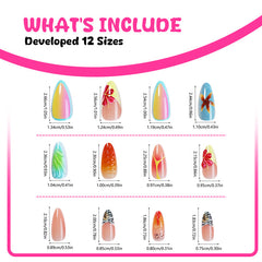 YICKYUE - 24pcs Ins 3D Starfish Shell Decor Fake Nails Ocean Gradient Press on Nails Full Cover Wearable French Almond False Nail Tips