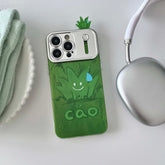 YICKYUE - Green Cartoon Grass Shell For Iphone 13 14Pro 14 15 12 Pro Max 15Pro Beautiful Chinese Language Funny 3D Plating Phone Case