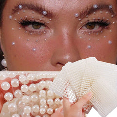Yickyue 3D Syllable Face Tattoo Sticker Eyebrow Eye Shadow Sticker Diamond Self-adhesive Rice White Pearl Rhinestone DIY Decoration
