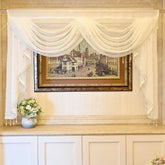 YICKYUE - White Linen Valance Curtain Head Luxury Beaded Lace Voile Valance Curtain Wavy Curtain Custom Window Panel Drape for Living Room