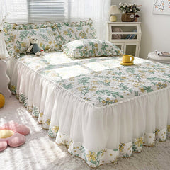 Yickyue Korean version of the cotton quilted bed skirt one-piece non-slip princess bed cover cotton thickened bed sheet skirt type