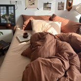 Yickyue Brown Bedding Sets 4pcs Soft Breathable Polyester Bedding Sets Duvet Cover Fitted Flat Sheet Pillowcases Bedclothes Bedspread