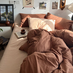 Yickyue Brown Bedding Sets 4pcs Soft Breathable Polyester Bedding Sets Duvet Cover Fitted Flat Sheet Pillowcases Bedclothes Bedspread