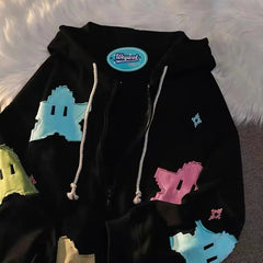 Hearujoy Harajuku Y2K Hooded Sweatshirts Cats Print Hip Hop Fashion Oversized Streetwear Hoodie Loose Oversized Hoodie Kawaii Clothes