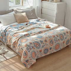 Floral Blanket Muslin Summer Pure Cotton Office Home Sleeping Sofa Bedding Throw Soft Travel Breathable Gauze Quilt