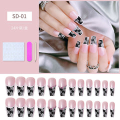 24Pcs/Box Pink Christmas Ballerina False Nails With Manicure Tools Winter Snowflakes Acrylic Press On Full Cover Fake Nail Tips