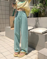 YICKYUE - S-XL 2Colors Summer Woman high wiast Loose jeans streetwear trouser casual Green Wide leg Long denim pants womens