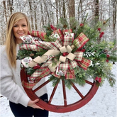 Farmhouse Wagon Wheels Wreath Christmas Winter Door Hanging Home Outdoor Decoration New Year Gift Christmas Decoration 2023
