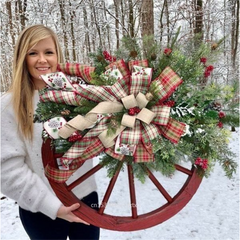 Farmhouse Wagon Wheels Wreath Christmas Winter Door Hanging Home Outdoor Decoration New Year Gift Christmas Decoration 2023