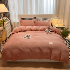 YICKYUE - Milk Velvet Bedding Set Thousand Bird Checker Thicken Winter Warm Four Piece Sets Quilt Cover Bed Linen Pillowcase Bedroom Decor