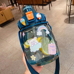 1200ml Plastic Water Bottle Tour Drinking Bottle Large Capacity Straw Plastic Cup for Kids/Girl/Adult Outdoor Sports Bottle