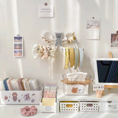 INS Cartoon Bear Hair Clips Holder Wall-mounted Girls Hairpin Storage Rack Headband Barrettes Organizer Punch-free Storage Rack