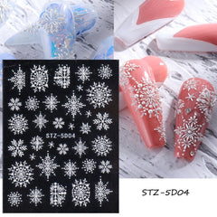 5D Winter Christmas Nail Art Decoration Sticker Embossed Charms Snowflakes French Nail Design Gel Polish Manicure Decals GLSTZ5D