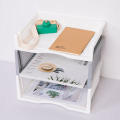 Yickyue 2-layer File Tray Organizer A4 Document Paper Organizer Rack Plastic Book Shelf Storage Holder Office Stationery Storage Box