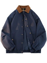 HEARUJOY - Men's Vintage Turn- Collar Work Jacket - Retro Button-Up Casual Coat in Smooth Polyester, Loose Fit, Solid Color Design, Perfect for Spring & Autumn, Vintage Jacket