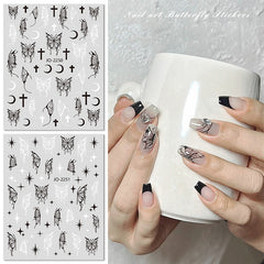 Yickyue Holographic Butterfly Nail Art Stickers Silver Metal Aurora Effect Laser Stars Sliders for Nails 3D Adhesive Decal Manicure