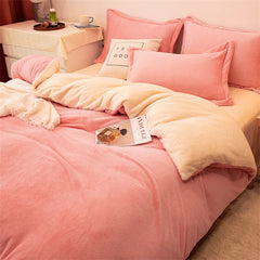 3/4pcs Set Solid Color Home Bedding Set Soft Flannel Bed Sheet Set Winter Warm Duvet Cover Bed Sheet with Pillow Case