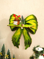 YICKYUE - Wooden Christmas Floating Wall Shelf Green Bow Shaped Wall Shelves Decors Aesthetic for Christmas Decor Ornaments and Gifts