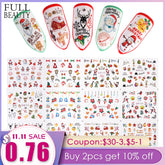 12pcs Colorful Winter Christmas Slider Nail Decals Nail Art Sticker DIY Water Tattoo Manicure Wraps Foil Accessory CHBN1009-1020