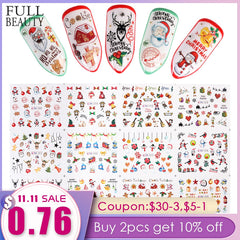 12pcs Colorful Winter Christmas Slider Nail Decals Nail Art Sticker DIY Water Tattoo Manicure Wraps Foil Accessory CHBN1009-1020