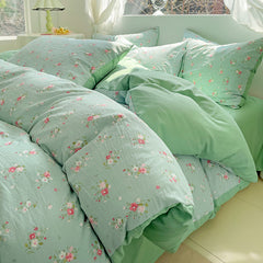 YICKYUE - INS Plant Print Bedding Set Fashion Washable Duvet Cover Without Comforter Pillowcases Sheet for Student Soft Home Textile