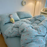YICKYUE - Wrinkled Yarn Washed Cotton Pastoral Style Bed Four-piece Set Double Cartoon Style Bed Quilt Cover Bedding Set Three-piece