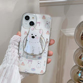YICKYUE - West Highland Puppy Bracket Phone Case For Iphone 13Pro 13 15 Pro Max 15Pro 12 14 Cute Cat Dog Floral Magnetic Shockproof capa