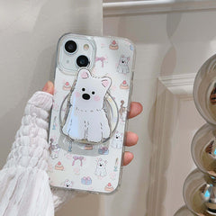 YICKYUE - West Highland Puppy Bracket Phone Case For Iphone 13Pro 13 15 Pro Max 15Pro 12 14 Cute Cat Dog Floral Magnetic Shockproof capa