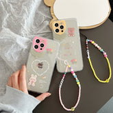 Cute Bear Bunny Korean 3D Tulip Love Beads Bracelet Chain Star Phone Case For iPhone 13 12 11 Pro Max X XS XR Transparent Cover