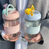 Kawaii Glass Bottle With Straw For Drinks Water Milk Coffee Tea Juice Cute Korean Portable Insulated Drinking Bottle For Girl