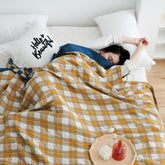 Yickyue Plaid Leisure Blanket Throw Cotton Gauze Bedspread Nap Air Conditioning Blanket Soft Boho Decor Sofa Towel Summer Quilt