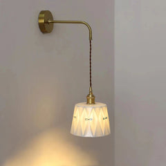 YICKYUE - Japanese Retro Wall Lamp with Pull Switch Modern Simple Bedroom Bedside Lamp Wooden American Brass Glass Wall Lights
