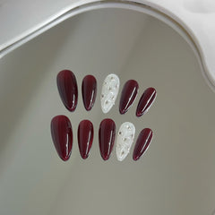 YICKYUE - Luxury Handmade Almond Press on Nails Vintage Red Diamond Design Reusable False Nails Acrylic Full Cover Nail Tips Nail Art
