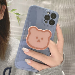 With silicone stand holder cute bear phone case ins cartoon conque capa for iphone xr xs max x 7 8 plus 12 mini 11 pro max cover