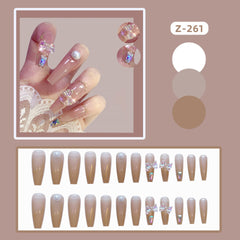 24Pcs Long Coffin False Nails colorful Aurora 3D Bow Wearable Press on Fake Nails for Women and Girls Summer DIY Fake Nail Patch