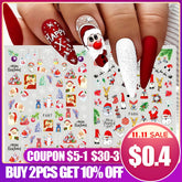 3D Winter Nail Stickers Decals Santa Claus Snowman Cute Cartoon Xmas Sliders for Nail Design Gel Decals Manicure Decor GLF686