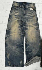 Hearujoy 90s Streetwear Streetwear Y2K Retro Ripped Jeans Men Women Washed Distressed Wide Leg Oversized Jeans Punk Hip Hop Fashion Trousers Baggy Pants