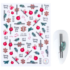 Snowy 3D Decals Nail Art Stickers Mistletoe Robin Christmas Cartoon Nail Sliders Foil Designs Winter Decorations Manicure TRF799