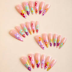 YICKYUE 24pcs Long Point Press On Nails Colorful Small Flower Sweet False Nails for Girl Wearable Artificial Nail Tips Free Shipping